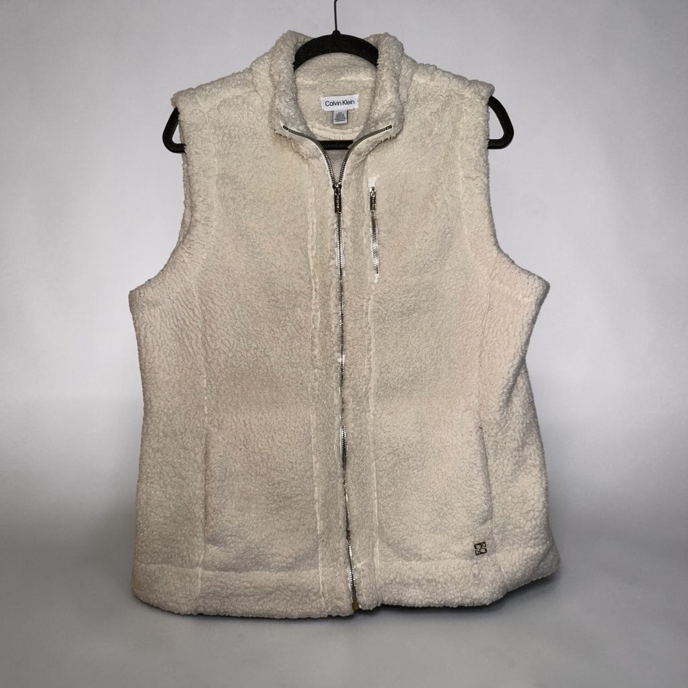 Calvin Klein Performance Cream Sherpa Fleece Full Zip Vest Large M8XUD812
